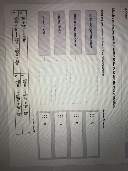 Solved 4 points Match each nuclear reaction written below | Chegg.com
