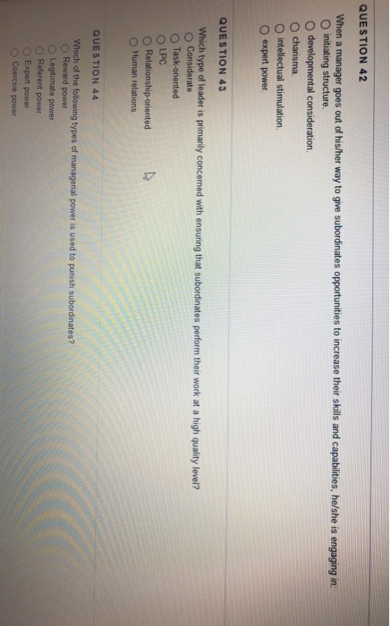Solved QUESTION 42 When a manager goes out of his/her way to | Chegg.com