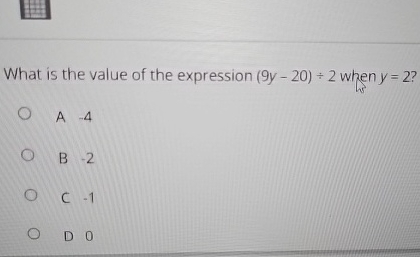 what is the value of the expression when y 2