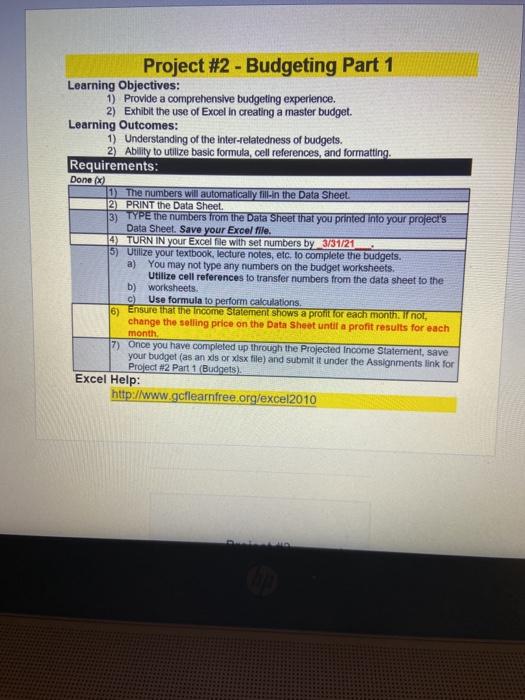 Solved Project #2 - Budgeting Part 1 Learning Objectives: 1) | Chegg.com