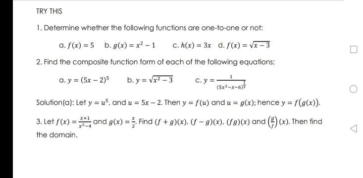 Solved TRY THIS 1. Determine whether the following functions | Chegg.com