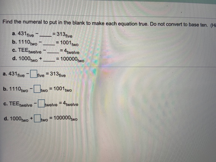 Solved Find the numeral to put in the blank to make each