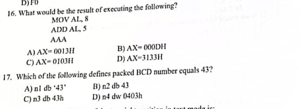 Solved 16 What Would Be The Result Of Executing The