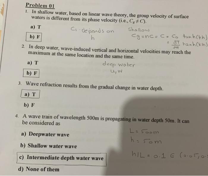 Solved 21 Problem 01 1. In shallow water, based on linear | Chegg.com