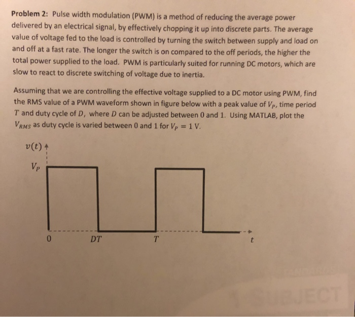 Solved Problem 2: Pulse width modulation (PWM) is a method | Chegg.com