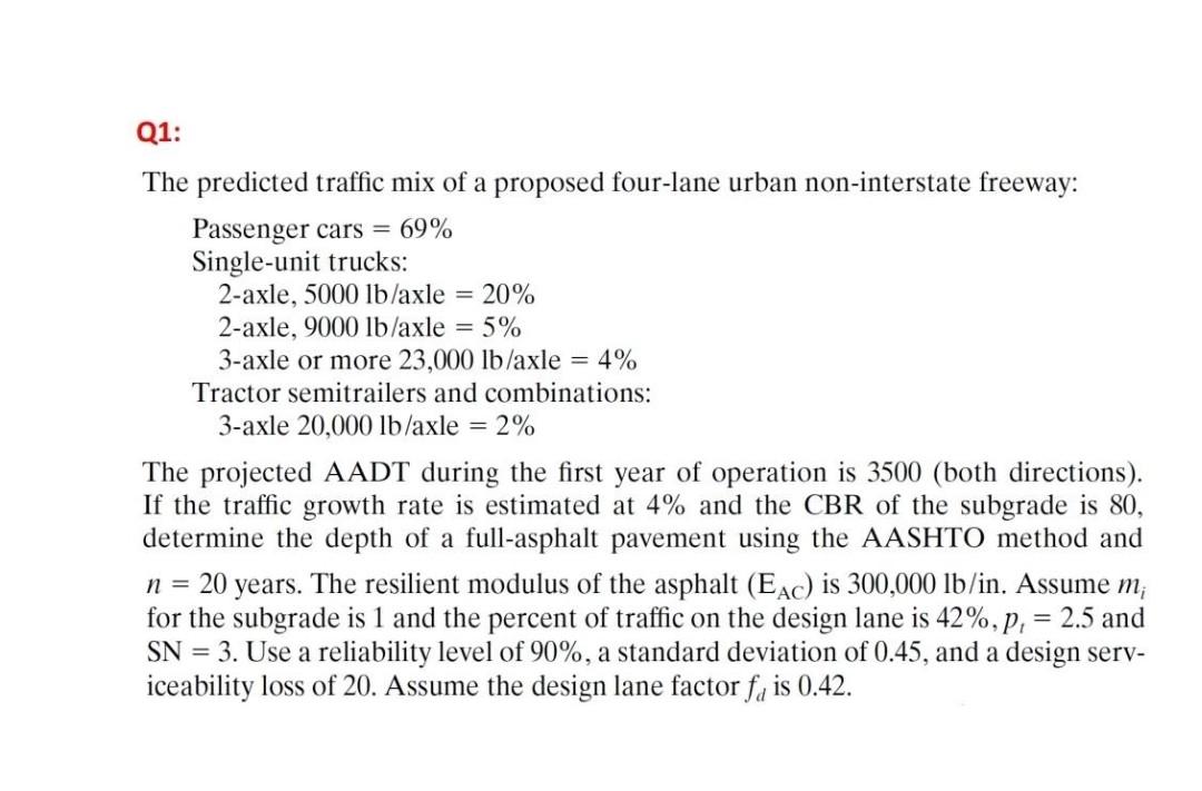 Solved Q1: The predicted traffic mix of a proposed four-lane | Chegg.com