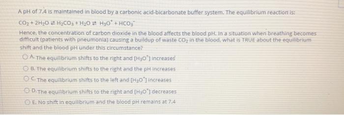 Solved A pH of 7.4 is maintained in blood by a carbonic | Chegg.com