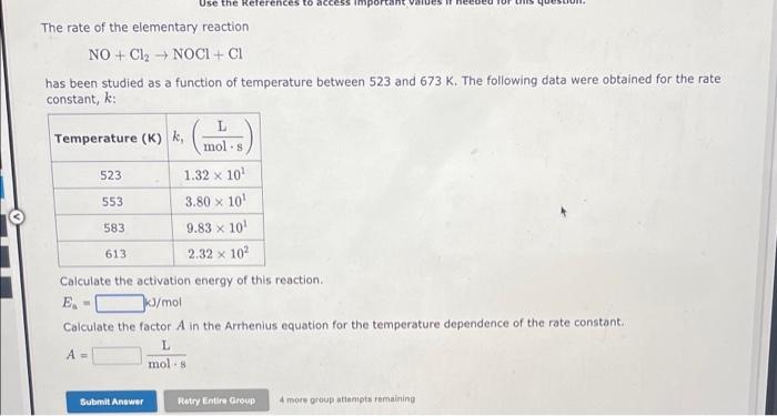 Solved The rate of the elementary reaction Use the | Chegg.com