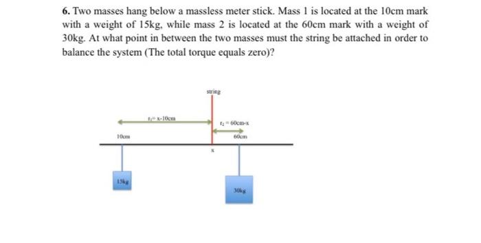 Solved Two masses hang below a massless meter stick. Mass 1 | Chegg.com