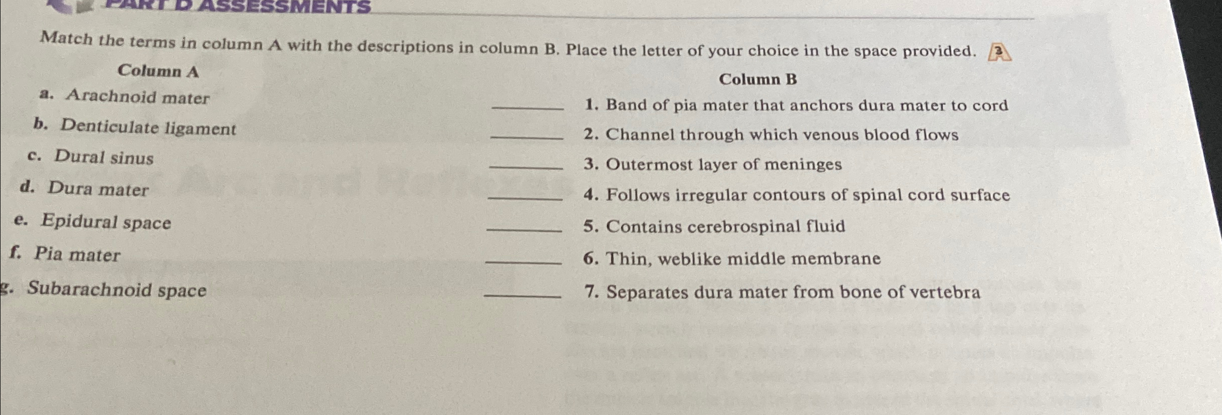 Solved Match the terms in column A with the descriptions in | Chegg.com