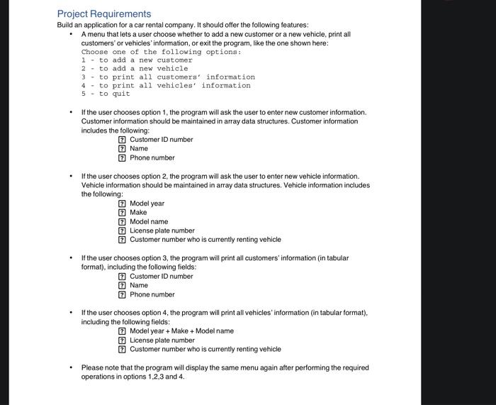 Solved Project Requirements Build an application for a car