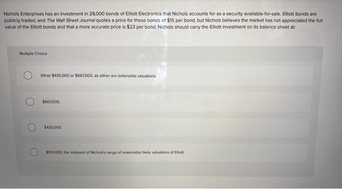 Solved Nichols Enterprises has an investment in 29,000 bonds 