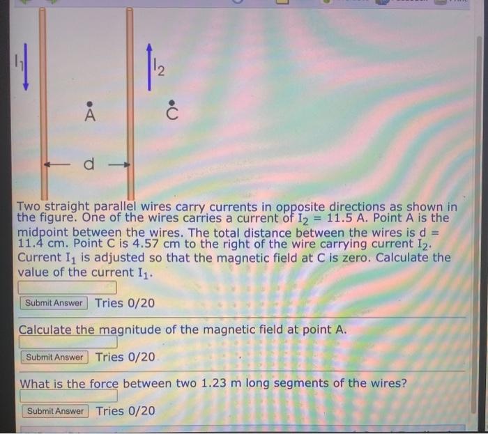Solved H A Ć d Two straight parallel wires carry currents in | Chegg.com
