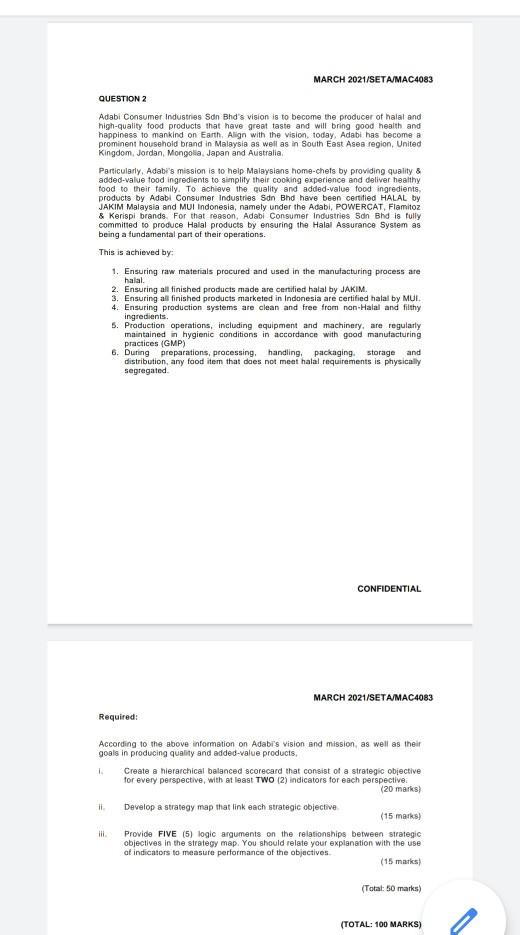 Solved March 2021 Seta Mac4083 Question 2 Adabi Consumer Chegg Com