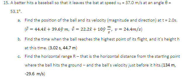 Solved A batter hits a baseball so that it leaves the bat at | Chegg.com