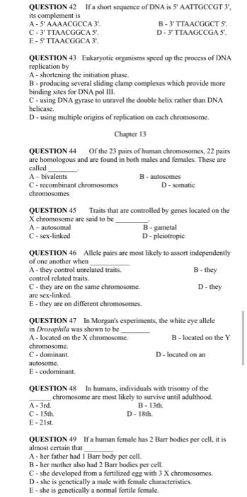 Solved QUESTION 42 If a short sequence of DNA is 5' | Chegg.com