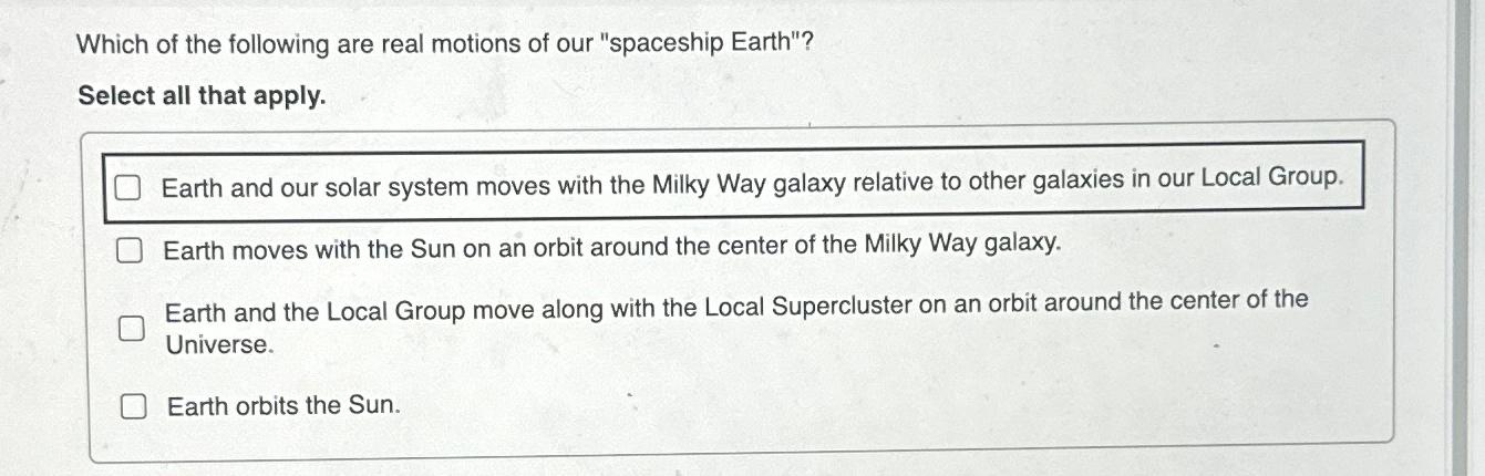 Solved Which of the following are real motions of our | Chegg.com