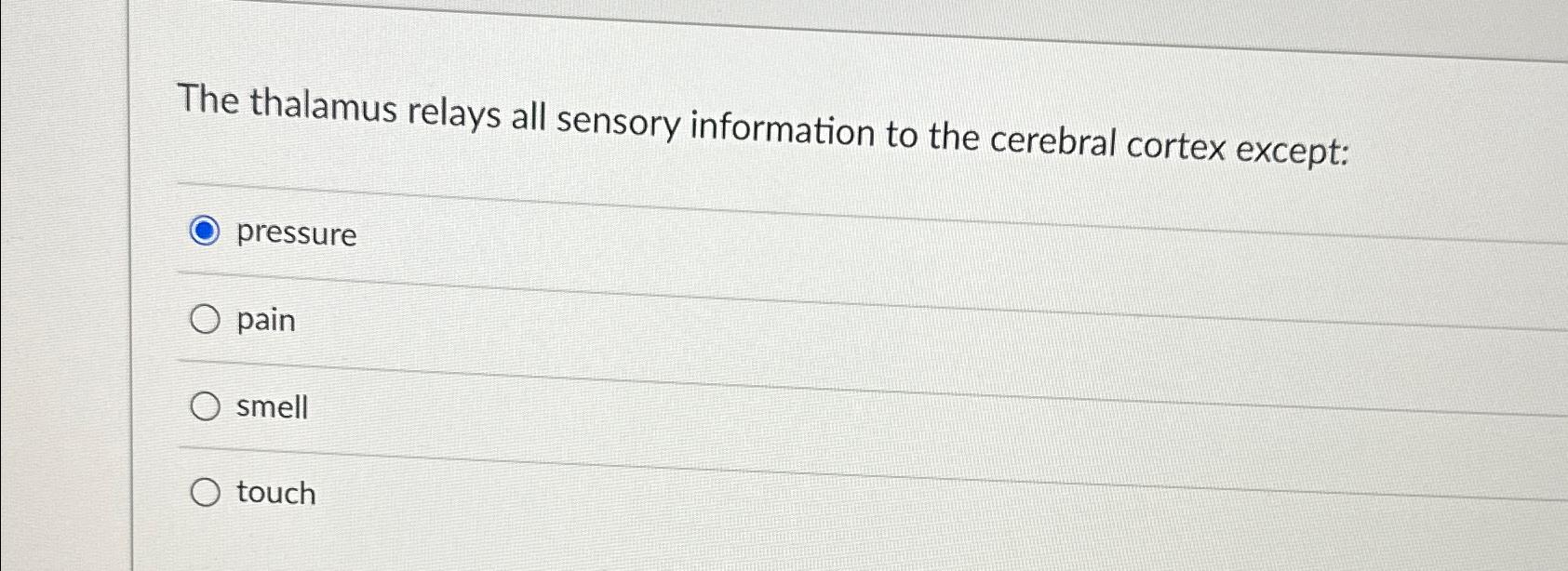 Solved The thalamus relays all sensory information to the