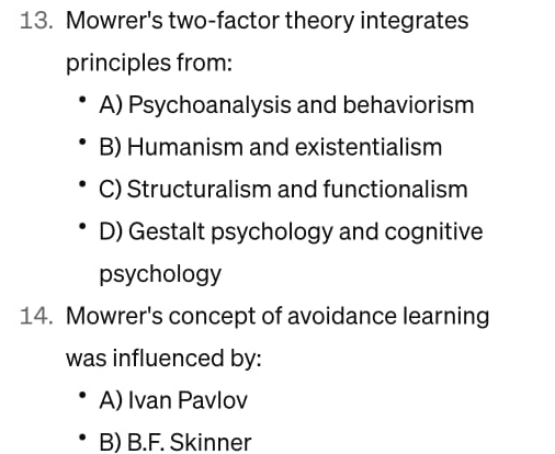 Solved Mowrer's two-factor theory integrates principles | Chegg.com