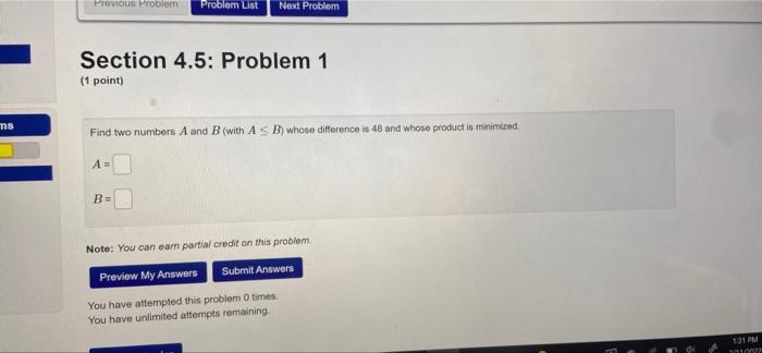 Solved Previous Problem Problem List Next Problem Section | Chegg.com