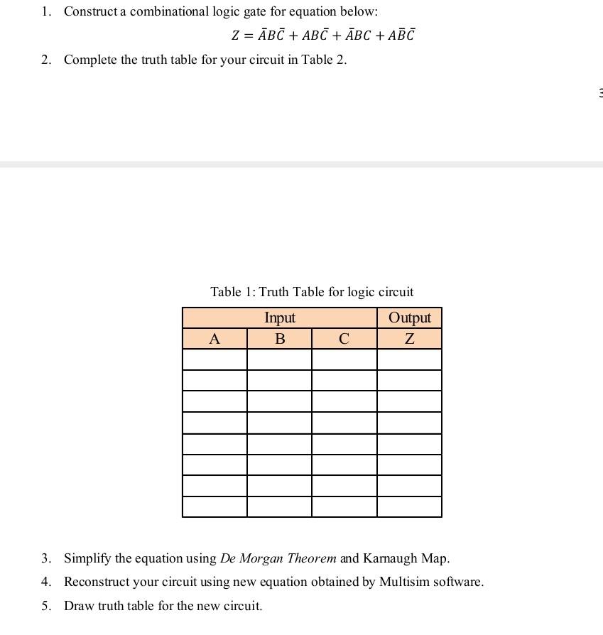 Solved 1. Construct a combinational logic gate for equation | Chegg.com