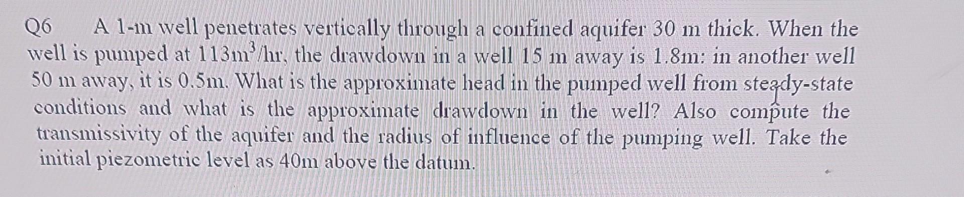 Solved Q6 A 1-1m well penetrates vertically through a | Chegg.com ...