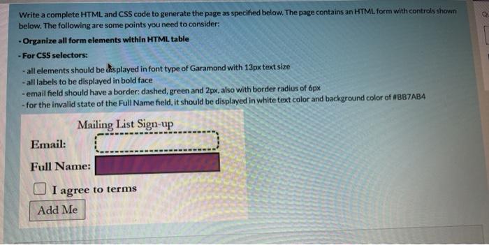Solved Write a complete HTML and CSS code to generate the | Chegg.com