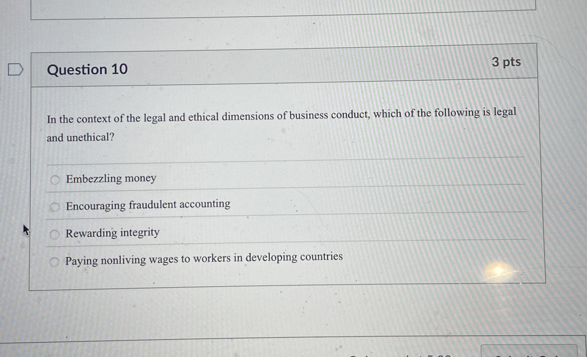 Solved Question 10In the context of the legal and ethical | Chegg.com