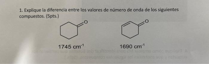 1. Explique la diferencia entre los valores de número de onda de los siguientes compuestos. (5pts.)