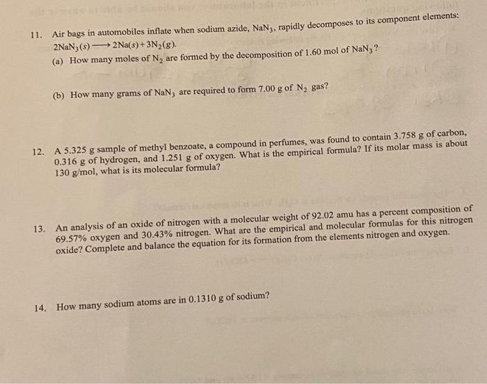 Solved 11. Air Bags In Automobiles Inflate When Sodium 