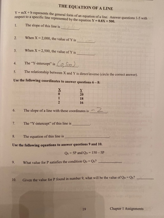 Solved THE EQUATION OF A LINE Y = Mx + B Represents The | Chegg.com