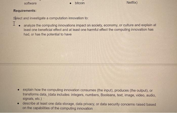 Solved You will explore a computing innovation of your | Chegg.com