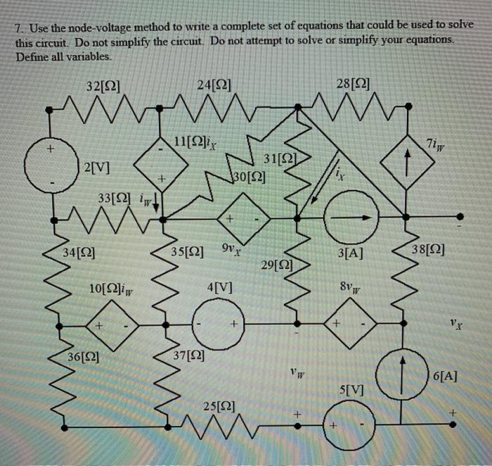 Solved 7. Use the node-voltage method to write a complete | Chegg.com