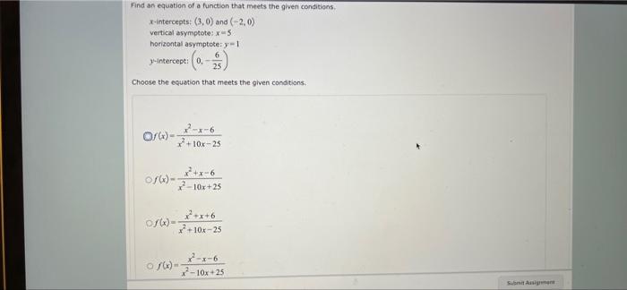 Solved Find an equation of a function that meets the given | Chegg.com