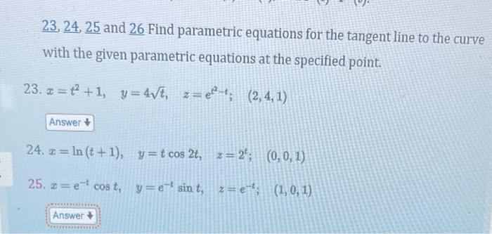 Solved 23, 24, 25 And 26 Find Parametric Equations For The | Chegg.com