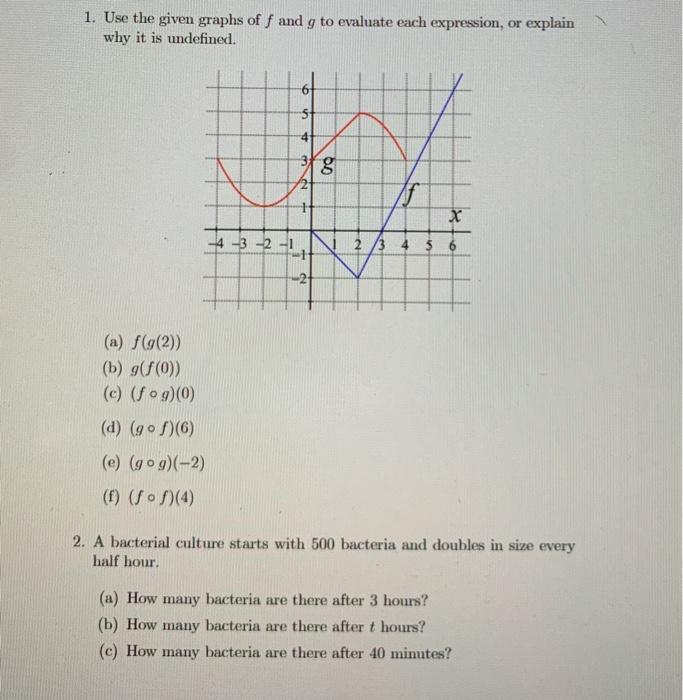 Solved 1. Use the given graphs of f and g to evaluate each | Chegg.com