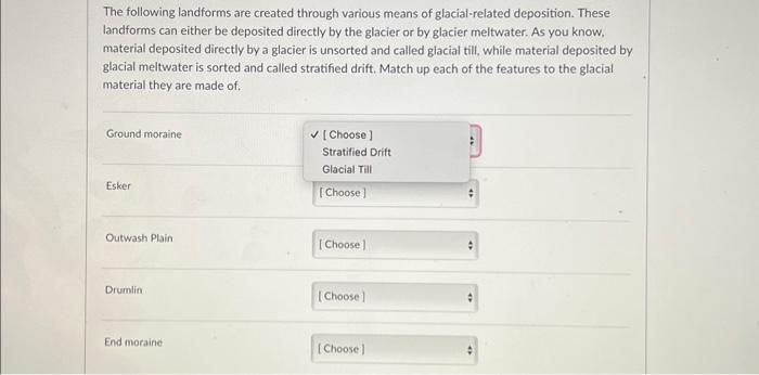 Solved The following landforms are created through various | Chegg.com