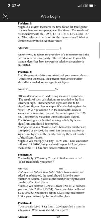 Solved 3:42 LTE Web Login Online Measurement Lab Name: | Chegg.com