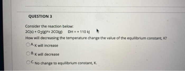 Solved QUESTION 3 Consider the reaction below: 2C(s) + | Chegg.com