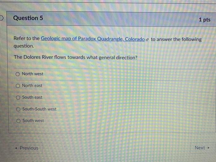 Solved Question 5 1 pts Refer to the Geologic map of Paradox | Chegg.com