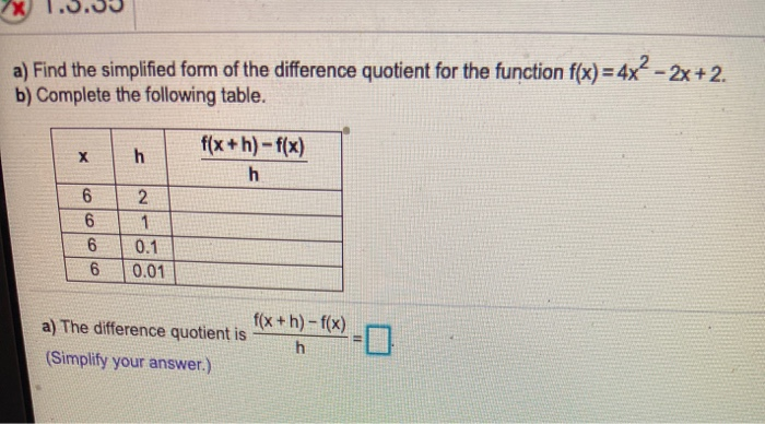 Solved a) Find the simplified form of the difference | Chegg.com