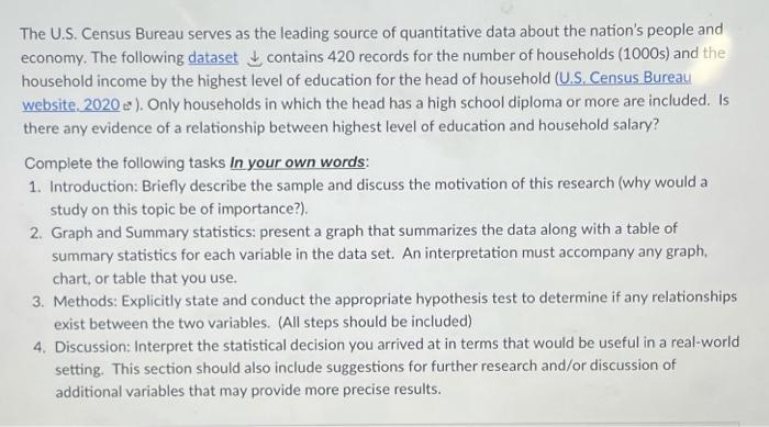 Solved The U.S. Census Bureau Serves As The Leading Source | Chegg.com