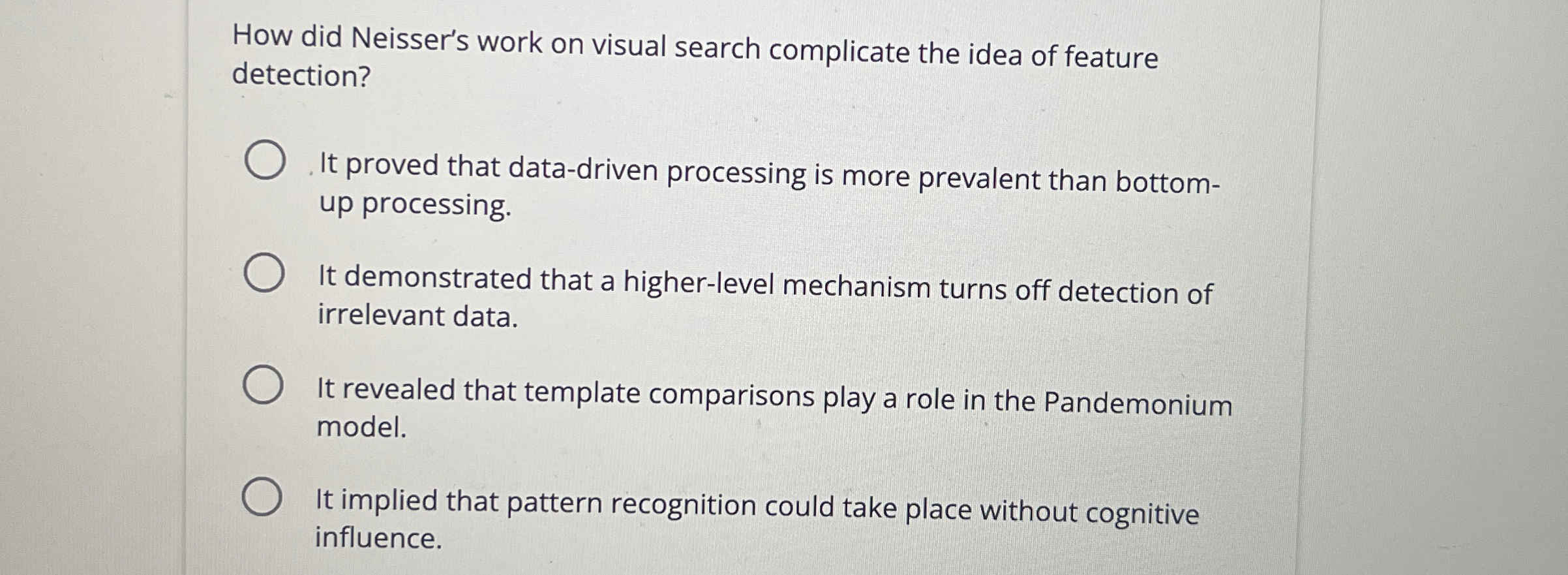 Solved How did Neisser's work on visual search complicate | Chegg.com