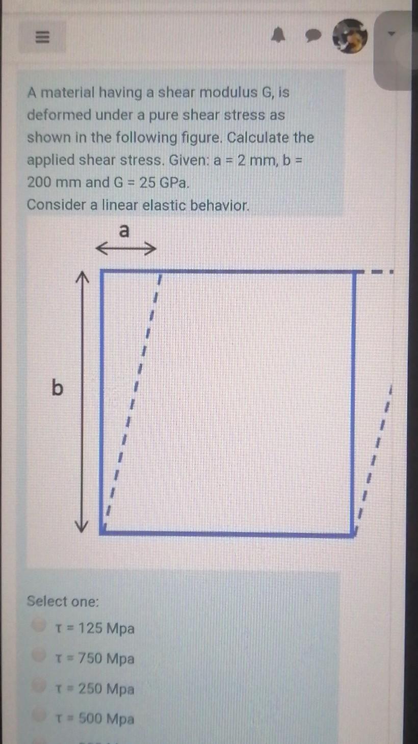 Solved A material having a shear modulus G, is deformed | Chegg.com