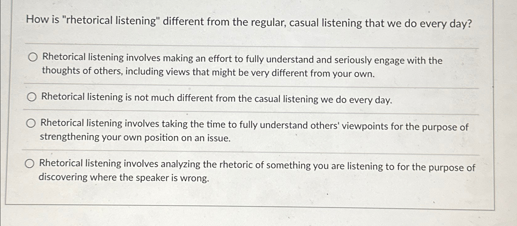 Solved How Is "rhetorical Listening" Different From The | Chegg.com