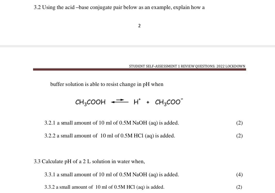 Solved 3.2 Using the acid-base conjugate pair below as an | Chegg.com