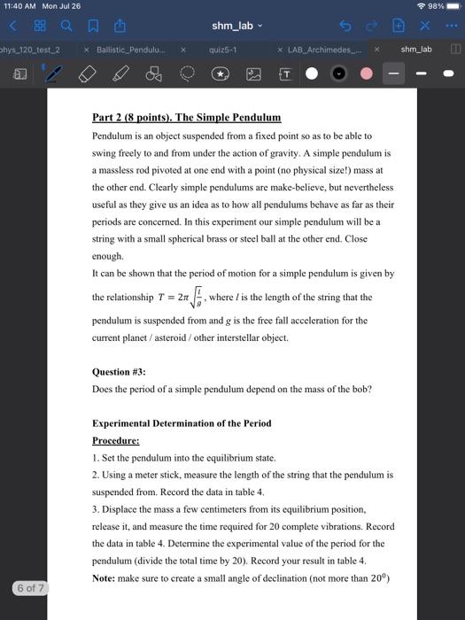 Objective: To study the simple harmonic motion of | Chegg.com