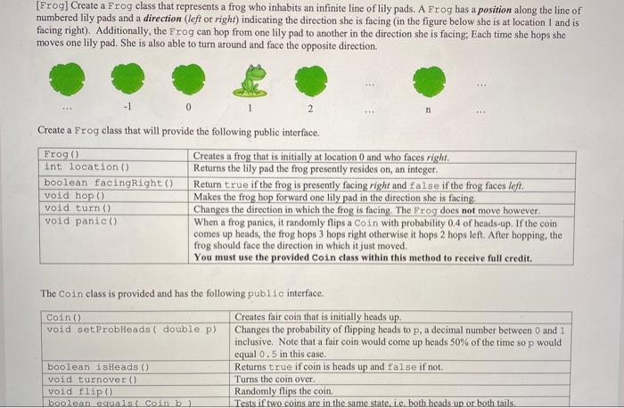 Solved [Frog] Create a Frog class that represents a frog who | Chegg.com