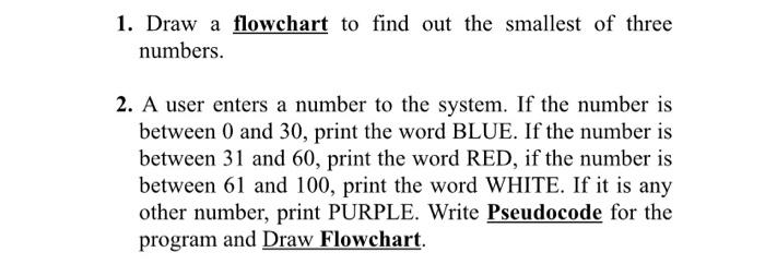 Solved 1. Draw a flowchart to find out the smallest of three | Chegg ...