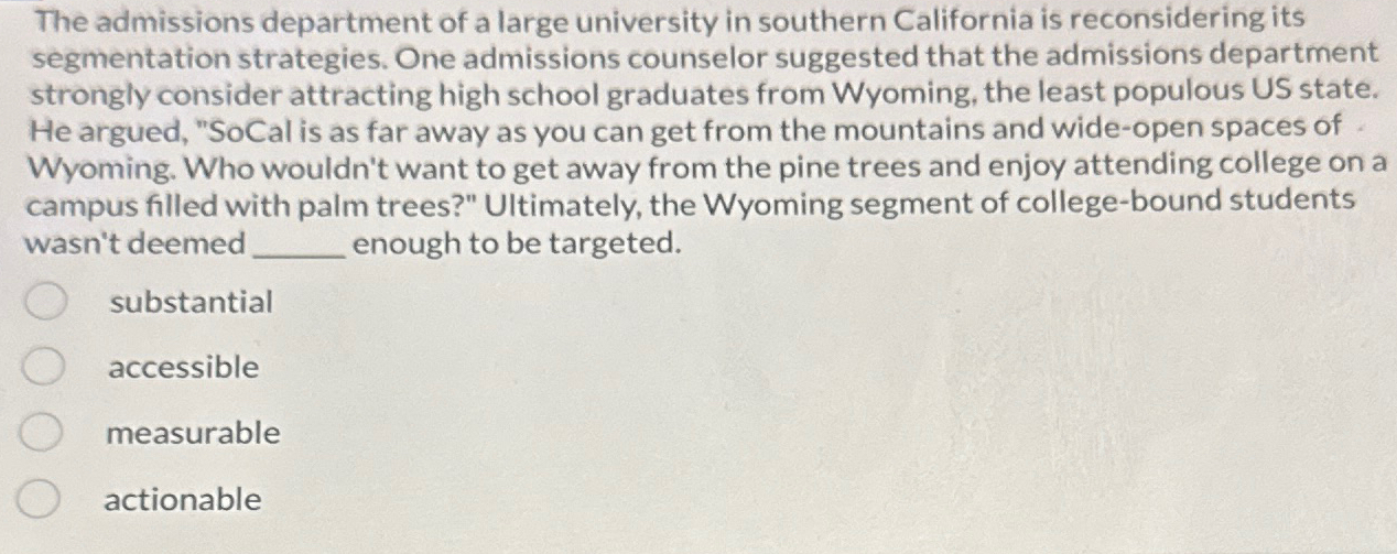 Solved The admissions department of a large university in | Chegg.com